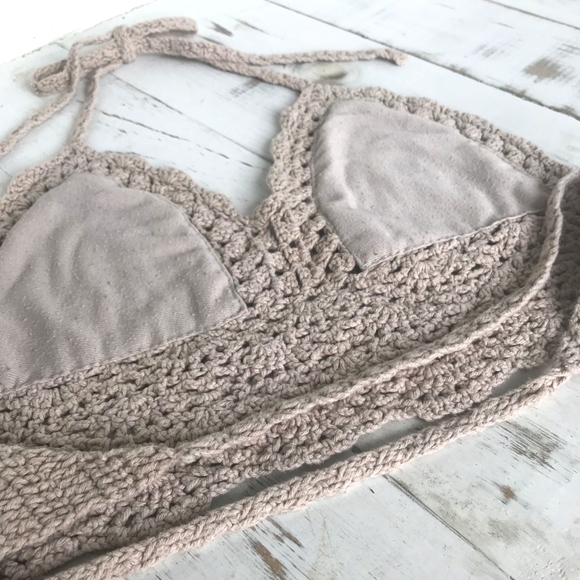 Beige Crochet Halter Top Backless Bikini Style Handmade in Women's Small/Medium - Picture 6 of 8